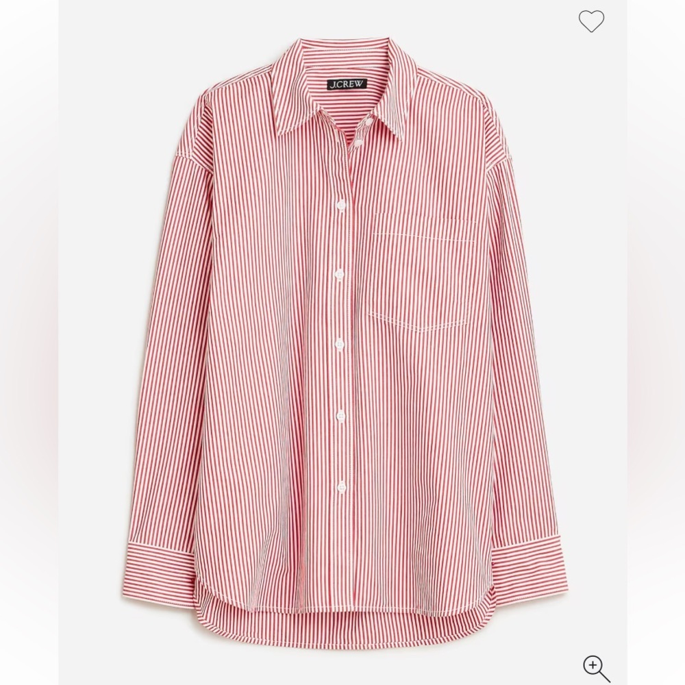 J. Crew Red and White Striped Oversized Button-Up Shirt